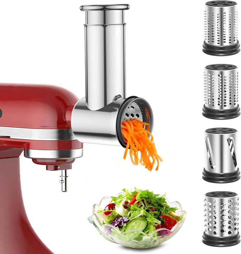 Akiosk Stainless Steel Slicer Shredder Attachment for KitchenAid Stand Mixers, Large Vegetable Slicer Cheese Grater Attachment for Kitchenaid, Salad Maker Grinding Powder with 4 Blades - Image 1